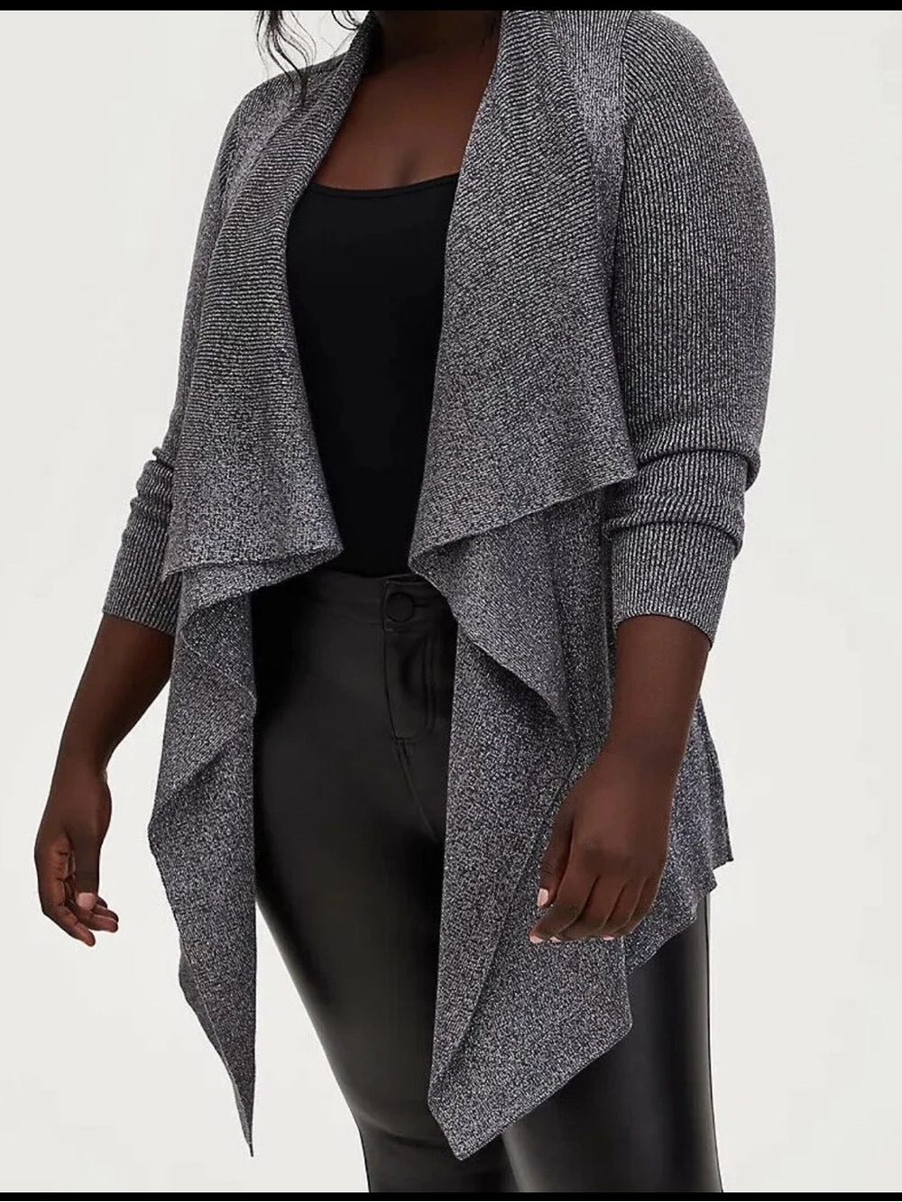 Torrid Shimmer Silver Drape Front Cardigan Sweater Dark Slate Grey Plus Size 3X